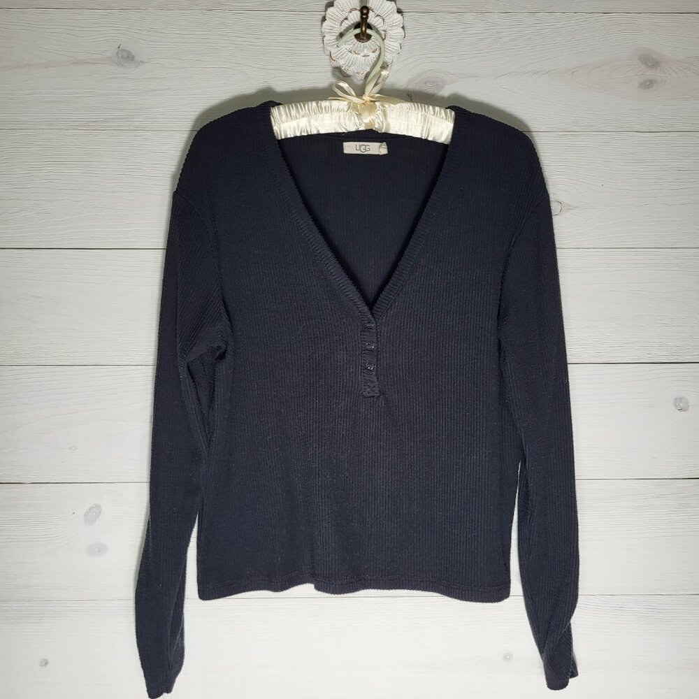 UGG Ribbed Henley V-Neck Ruched Sleeve.